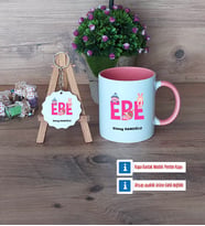 Ebe Kupa Bardak Kırmızı ve Ahşap Anahtarlık Hediye (Model 5)