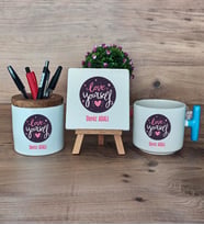 Love Your Self Hediye Sepeti Kupa Bardak T Kulplu, Kalemlik ve Dekoratif Taş Arkadaşa Hediye, Anneye Hediye (Model 3)