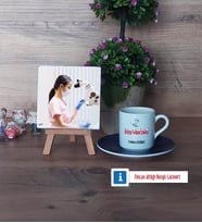Diş Hekimi Fotoğraflı Dekoratif Taş, Ahşap Altlıklı Türk Kahvesi Fincanı Hediye (Model 4)