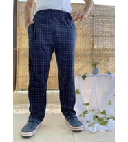 Erkek %100 Pamuk Kareli Beli Lastikli Cepli Pijama Altı  (Beyaz)