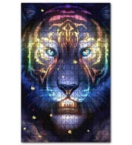 Cakapuzzle Neon Işıklı Detaylarıyla Kaplan Başı Puzzle Yapboz MDF (Ahşap) (500 Parça)