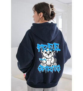 Free Grafiti Sırt Baskılı Sweatshirt (Lacivert)