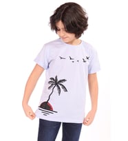 Toontoy Erkek Çocuk Palmiya Ve Kuş  Baskılı Tişört (Mavi)
