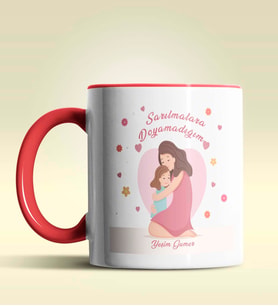 Kişiye Özel Sarılmalara Doyamadığım Tasarımlı Pembe Kupa Bardak (Kırmızı)