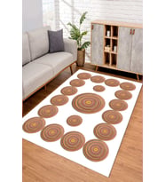 Dijital Kaymaz Taban Yıkanabilir Renkli Salon Halısı Mutfak Halısı Yolluk ND-SD-372 (Beyaz)