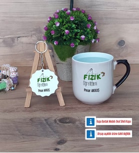 Fizik Öğretmeni Kupa Bardak Kırmızı ve Ahşap Anahtarlık Hediye Öğretmenler Günü Hediyesi (Model 9)