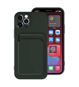 Apple iPhone 12 Pro Max Kılıf Zore Ofix Kartlık Bölmeli Kılıf (Koyu Yeşil)