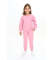 Toontoy Kız Çocuk Reglan Kol Kanguru Cepli Nakışlı Eşofman Takım (Gül Kurusu)