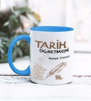 Tarih Öğretmeni Tasarımlı Kişiye Özel Kupa Bardak (Mavi)