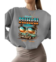 kadın Bej kalın bisiklet yaka Miami'nin tadını çıkarın Baskılı Sweatshirt unisex 3 iplik şardonlu (Gri)