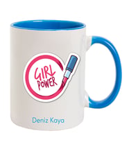İsme Özel Renkli Kulp Kupa Bardak - Girl Power Temalı (Mavi)