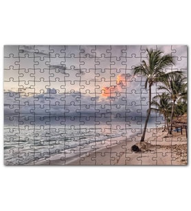 Cakapuzzle Gündoğumu Issız Kumsal Palmiyeler Bulutlar Puzzle Yapboz MDF (Ahşap) (255 Parça)
