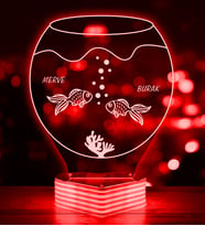 Kişiye Özel Balıklı Akvaryum 3D LED Lamba (Kırmızı)