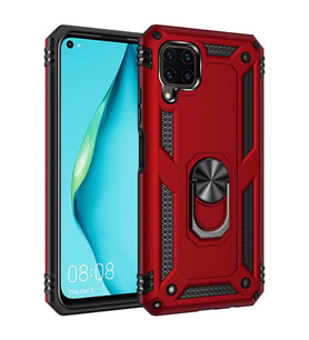 Huawei P40 Lite Kılıf Zore Vega Yüzüklü Standlı Zırh Kılıf (Kırmızı)