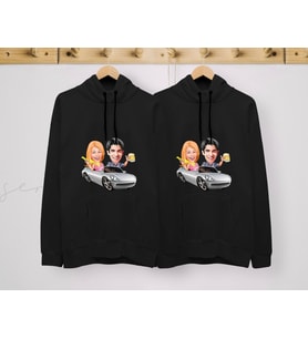BK Gift Kişiye Özel Sevgililer Karikatürlü İkili Siyah Sweatshirt Seti, Sevgililer Hediye, Çift Hediyesi, Yıl Dönümü Hediyesi, Kişiye Özel Sweatshirt-1 (Model 4)