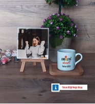Endüstri Mühendisi Fotoğraflı Dekoratif Taş, Ahşap Altlıklı Türk Kahvesi Fincanı Hediye (Model 1)