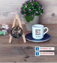 Ablaya Hediye Türk Kahvesi Fincanı Ahşap Altlıklı ve Fotoğraflı Ahşap Anahtarlık Hediye (Model 4)