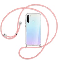 Xiaomi Redmi Note 8 Kılıf Boyun Omuz Askılı iPli Anti Şok Köşe Korumalı Şeffaf Silikon (Pembe)