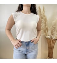 Kadın Sıfır Kol Bisiklet Yaka Body  (Ekru)