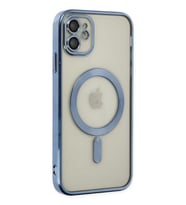 Uyumlu Model Apple iPhone 11 Kılıf Magsafe Kamera Lensli Korumalı Şeffaf Silikon Kapak (Mavi)