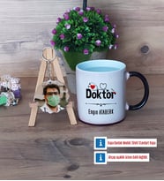 Doktor Kupa Bardak Beyaz ve Fotoğraflı Ahşap Anahtarlık Hediye Tıp Bayramı Hediyesi Doktora Hediye (Model 9)
