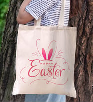 BK Gift Happy Easter Tasarımlı Kanvas Bez Çanta, Baskılı Omuz Çantası, Alışveriş Çantası, Plaj Çantası, Arkadaşa Hediye (Model 6)