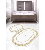 Dijital Baskılı Kaymaz Taban Yıkanabilir Oval 2'li Klozet Takımı Banyo Paspası NOKZ-HK-74 (Gold)