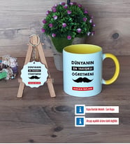 Erkek Öğretmene Hediye Kupa Bardak Kırmızı ve Ahşap Anahtarlık Hediye (Model 6)