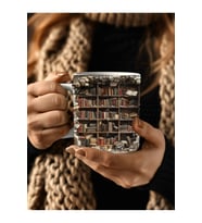 Kitaplık Kütüphane Baskılı 3D Tasarım Seramik Kupa Mug - Hediyelik Kupa Bardak (04)
