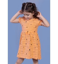 Toontoy Kız Çocuk Kalp Desenli Kolları Detaylı Elbise (Turuncu)