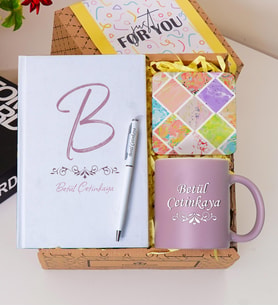 Kişiye Özel Renkli Defter , Kupa Bardak, Tükenmez Kalem & Hediye Seti (Sütlü Kahve)