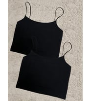 Kadın Pamuklu Crop Top Askılı Büstiyer 2 Adet  (Siyah)