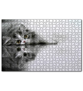 Cakapuzzle Cam Zeminde Sevimli Yavru Kedi Çizim  Puzzle Yapboz MDF (Ahşap) (500 Parça)