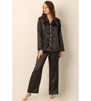 DoReMi Uzun Kollu Saten Pijama Takımı (Siyah)