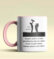 Kişiye Özel Babalar Günü Mesajlı Tasarımlı Siyah Kupa Bardak (Pembe)