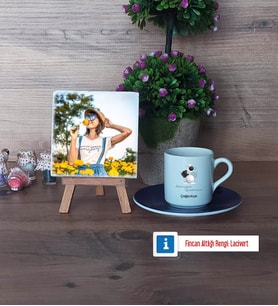 Geometri Öğretmeni Fotoğraflı Dekoratif Taş, Ahşap Altlıklı Türk Kahvesi Fincanı Hediye (Model 4)