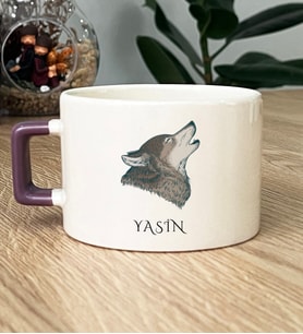 Kişiye Özel Kurt Baskılı Hediye Lüks Fincan Babaya Kardeşe Hediye (Mor)
