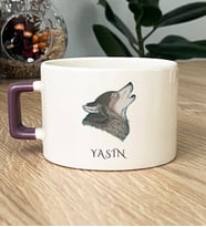 Kişiye Özel Kurt Baskılı Hediye Lüks Fincan Babaya Kardeşe Hediye (Mor)