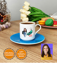 Kişiye Özel Karikatürlü Psikolog Türk Kahvesi Fincanı Kadın Psikologa Tıp Bayramı Hediyesi (Mavi)
