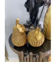 Dekoratif 2'li elma armut biblo polyester (Gold)