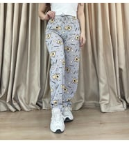 Kadın %100 Pamuk Nefes Alan Kumaş Lastikli Bel Desenli Baskılı Pijama Altı (Gri)