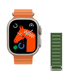 Pazariz Watch 8 Ultra 49mm  Amax Ultra Akıllı NFC - GPS - Kablosuz Şarj TURUNCU (Turuncu - Yeşil)