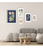 5'li Ahşap Lamine Çerçeveli Mdf Tablo Seti Floral Market (Beyaz)