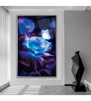 Metal Çerçeveli Canlı Gu¨l Cam Tablo (Gümüş)