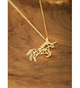 925 Ayar Gümüş Origami Unicorn Kolye (Gold)