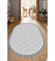 Dijital Baskılı Kaymaz Taban Yıkanabilir Oval Salon Halısı Mutfak Halısı Yolluk NDO-HS-186 (Gri)