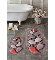 EVDEYA 3D Dijital Yıkanabilir Ayak İzi Desen İkili Oval Banyo Paspas Klozet Takımı, OKLOZET-15-GRİ, (Kırmızı)