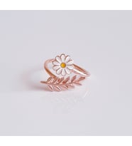 papatyalı ve yapraklı bayan gümüş yüzük (Rose)