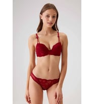 Pierre Cardin Kadın Balenli Destekli Push Up Sütyen Takımı (Bordo)