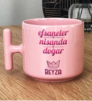 Kişiye Özel Koç Boğa Burcu Hediye Pastel T Kupa Doğum Günü Hediyesi (Pembe)